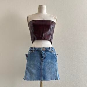 handmade burgundy faux snakeskin corset style strapless top